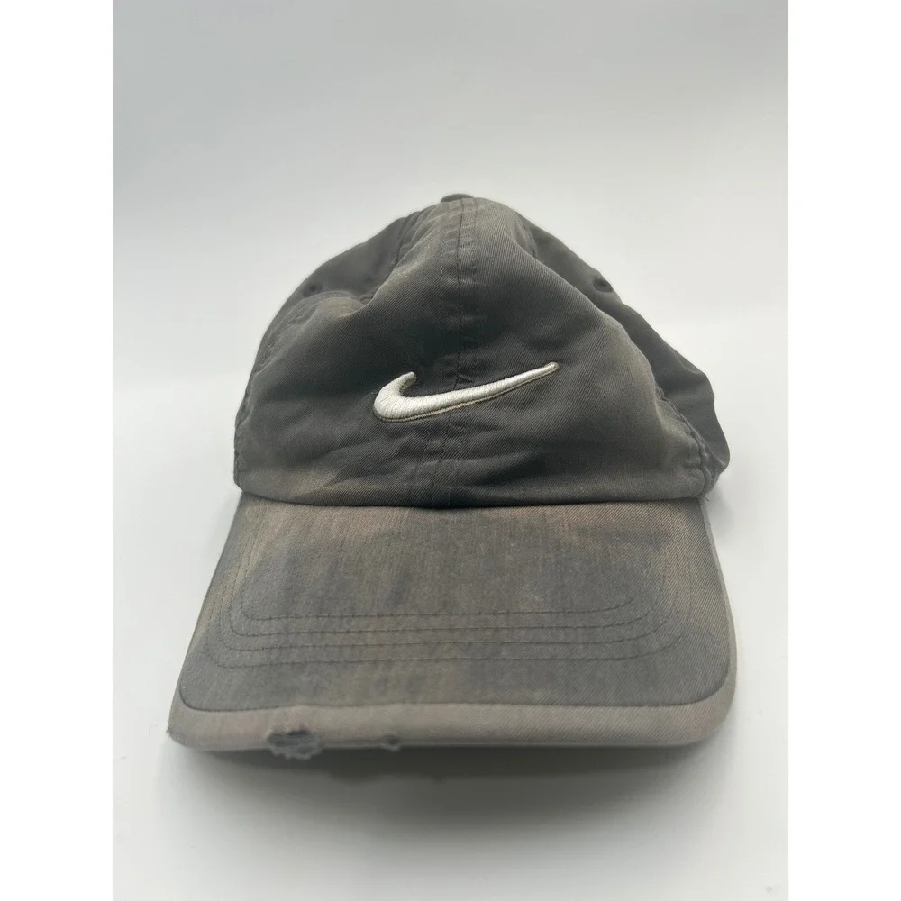 Nike Golf Hat Mens Black Faded Swoosh Logo Adjustable Dad Cap Distressed B943